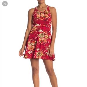 Red floral racer back knit dress by Angie Sz S